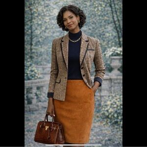 Brandon Thomas Suede Rich Tan Vintage 70’s Lined Zippered Skirt Front Stitching